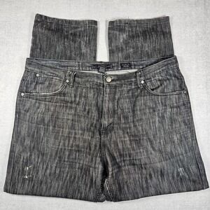 PD&C Mens Straight Fit Jeans Dark Grey Slub Textured Denim 44x32 Distressed